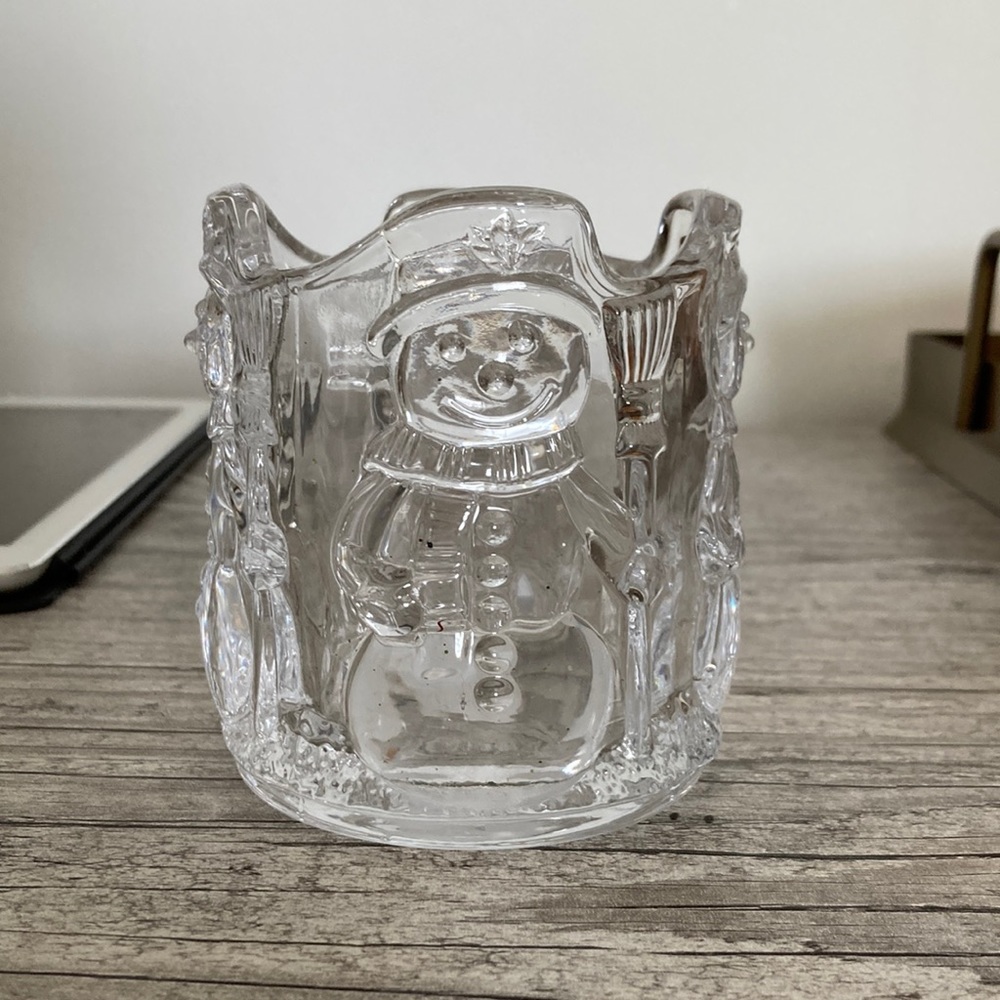 3/$20 Abbott Glass Snowman Candle Holder
